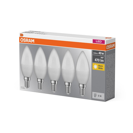 5x LED žárovka E14 B35 5.7W = 40W 470lm 2700K Teplá bílá OSRAM Základna