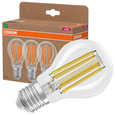 3x LED žárovka A60 E27 7,2W = 100W 1521lm 4000K Neutrální 320° vlákno CLASSIC ENERGETICKÁ ÚSPORNOST Osram