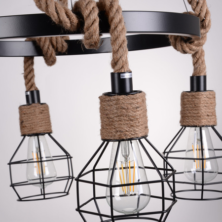 ROPE ALEGRA Stropní závěsné svítidlo 4x E27 Lustr Loft Steel + kabel Black GOLDLUX (Polux)