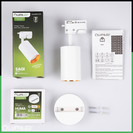 LUMILED HUMA RAIL SET WHITE + SAGI RAIL SPOTLIGHT WHITE-GOLD