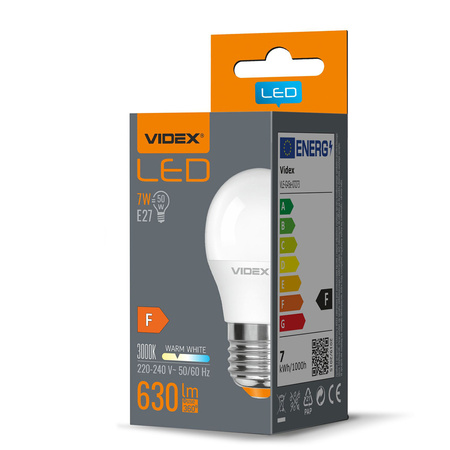LED žárovka E27 G45 kapka 7W = 50W 630lm 3000K teplá bílá 240° Videx