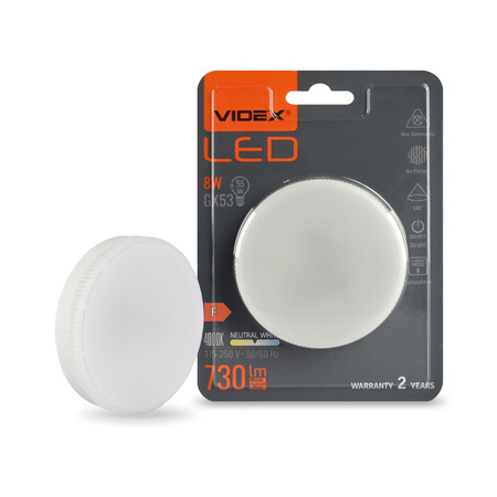 LED žárovka GX53 Reflektor 8W = 55W 730lm 4000K Neutrální 140° Videx