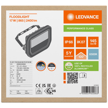 LED reflektor 17W 2400lm 6500K IP66 černý LEDVANCE reflektor