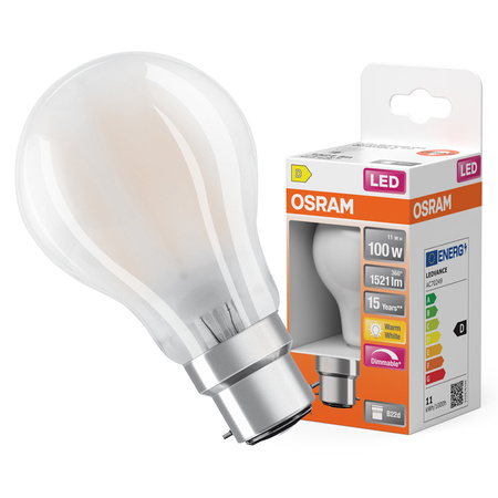 LED žárovka A60 B22d 11W = 100W 1521lm 2700K Warm 300° Dimmable Retrofit Filament CLASSIC Osram