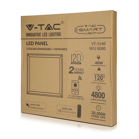 LED panel 40W CCT 60x60CM Kompatibilní s Alexou a Google Home Stmívatelný bílý VT-5140 V-TAC