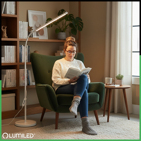 Stmívatelná stojací lampa LED 14W CCT s nastavením výšky LONGA 2 White LUMILED