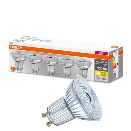 5x LED žárovka GU10 2.3W = 35W 230lm 2700K Teplá bílá 36° OSRAM Základna