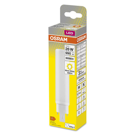 LED zářivka jednostranná G24q-3 10W = 26W 990lm 3000K Warm 120° DULUX LED D/E HF & AC Osram
