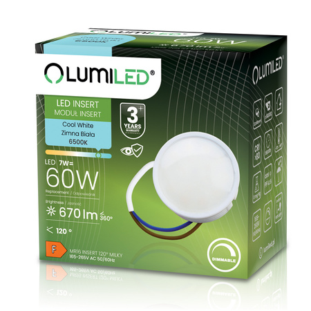 10x LED Vložka do Svítidel Modul INSERT Mléčný 7W = 60W 120° 670lm 6500K studená bílá Stmívatelný LUMILED