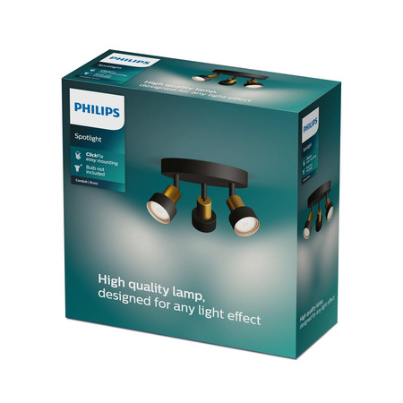 Reflektorové stropní svítidlo 3x GU10 černá-měděný vodič Philips
