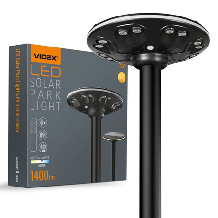 LED pouliční solární zahradní lampa s čidlem pohybu 15W 1400lm 3000K-5000K CCT černá VL-GLSO-1254-S Videx