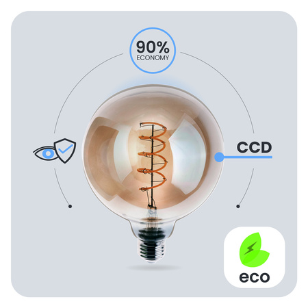 6x LED žárovka E27 Sphere G125 6W = 50W 660LM 2200K teplá bílá 360° Smoke Filament LUMILED