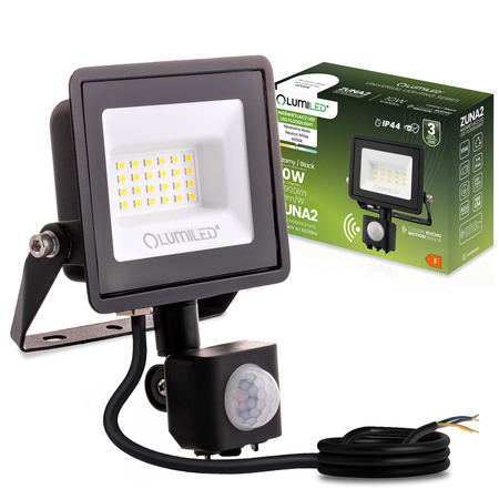 LED Reflektor snímač pohybu 20W, 1800lm 4000K IP44 Černá ZUNA2 LUMILED