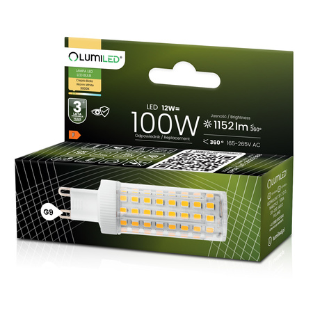 4x Žárovka LED G9, KAPSLE 12W = 100W 1152lm 3000K Teplá bílá 360° LUMILED