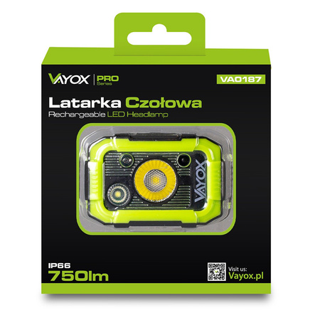 Dobíjecí čelovka 750LM CREE + SMD PRO SERIES VA0187 VAYOX