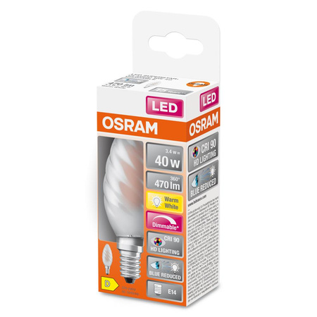 LED žárovka BW35 Candle E14 3,4W = 40W 470lm 2700K Warm CRI90 300° Filament Dimmable SUPERSTAR PLUS CLASSIC Osram