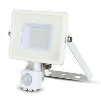 Reflektor LED 30W 2400lm 3000K IP65 Bílý s pohybovým senzorem a funkcí CUT-OFF Samsung Chip VT-30-SW V-TAC