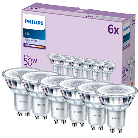 Sada 6x LED halogenová žárovka GU10 PAR16 4,6W = 50W 390lm 4000K Neutrál 36° PHILIPS