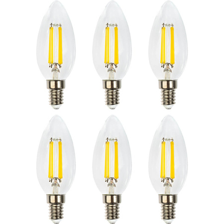 6x Žárovka LED Svíčka B35, E14 7W = 60W 806lm 3000K Teplá bílá 360° Filament LUMILED