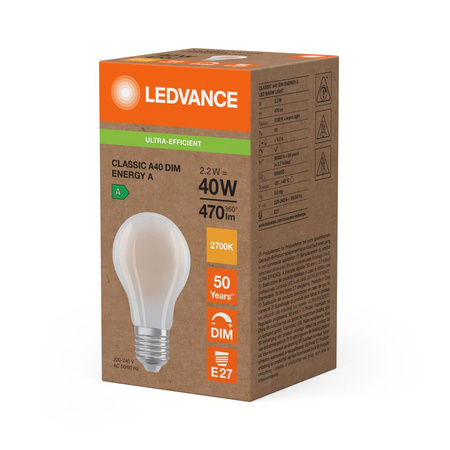 LED žárovka E27 A60 2,2W = 40W 470lm 2700K teplá bílá 320° stmívatelná Ledvance