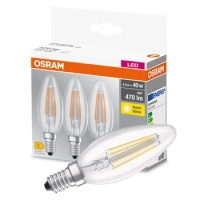 3x LED žárovka E14 B35 4W = 40W 470lm 2700K Teplá bílá 300° Vlákno OSRAM