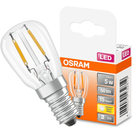 LED žárovka E14 T26 1,6W = 5W 50lm 2400K Warm 320° Filament OSRAM Parathom