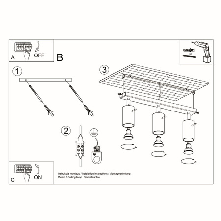 Svítidlo pro povrchovou montáž BERG 3 3xGU10 Reflektor Halogen Pohyblivé Skandinávské dřevo SOLLUX