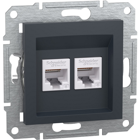 Dvojitá počítačová zásuvka 2x RJ45 Cat. 6 UTP bez rámu Asfora IP20 Anthracite