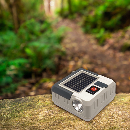 Solární kempingová lampa 1W 100lm 8000lmK studená šedá IPX4 se soumrakovým senzorem Sanico Goldlux