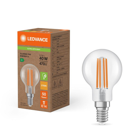 LED žárovka kulová E14 P45 2,2W = 40W 470lm 2700K teplá 320° Ledvance