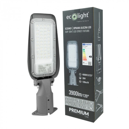 Pouliční svítidlo LED 30W 3900lm 4000K Neutral IP65 130lm/W PREMIUM Ecolight