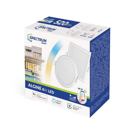 Zapuštěný čtvercový LED panel 6W CCT ALGINE SPECTRUM Smart TUYA WiFi Dimmable