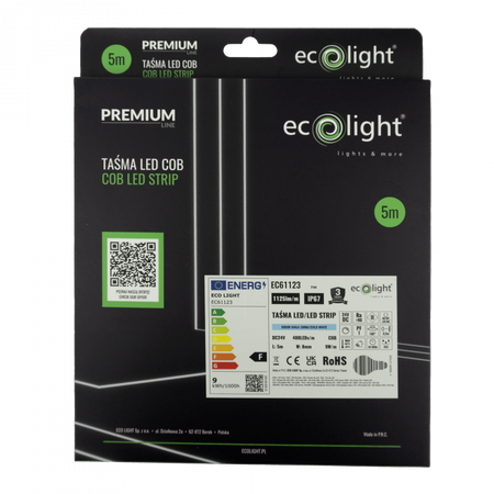 LED pásek COB 9W/m 1125lm/m 480LED/m 24V 6000K studená bílá IP67 Roll 5m Ecolight