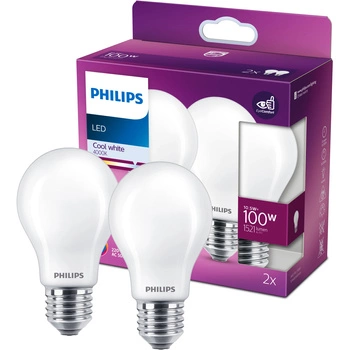Sada 2x LED Žárovka E27 A60 10,5W = 100W 1521lm 4000K Neutrální vlákno Mléčné PHILIPS