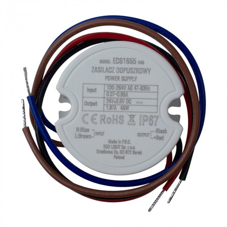 FI60 LED páskový zdroj 45W 24V 1,87A IP67 Ecolight