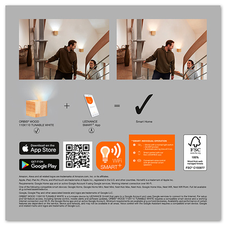 Nástěnné svítidlo SMART+ WIFI Chytré nástěnné svítidlo 7W ORBIS SWAN WOOD LEDVANCE