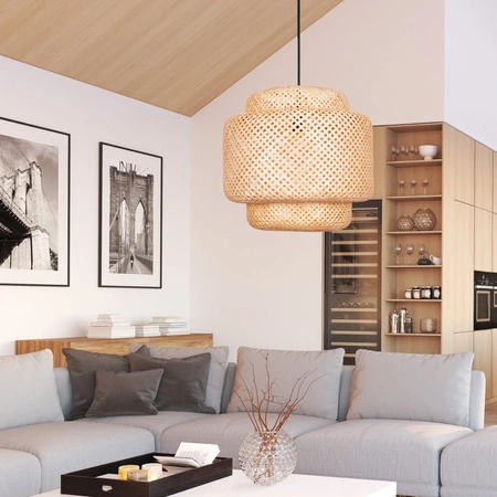 Stropní závěsné svítidlo E27 Beige BAMBOO NATURAL Sanico Goldlux