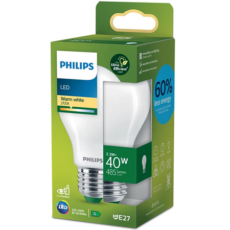 LED žárovka E27 A60 2.3W = 40W 485lm 2700K Teplá bílá Filament Milky PHILIPS Ultra Efficient
