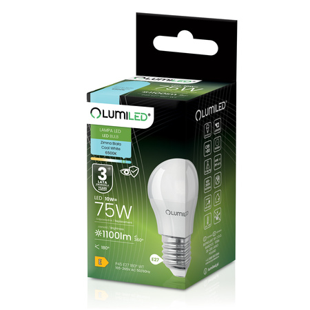 6x LED žárovka E27 kapka P45 10W = 75W 1100lm 6500K studená bílá 180° LUMILED