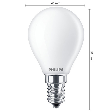 LED kulová žárovka E14 P45 6.5W = 60W 806lm 2700K Teplá bílá vlákno Mléčné PHILIPS