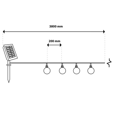 SOLÁRNÍ GARLAND zahradní DEKORATIVNÍ Světelný řetěz 3.8m 10 koulí MILKY 3000K