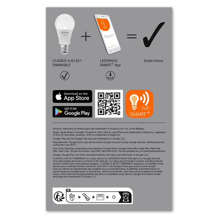 LED žárovka E27 A60 9W 806lm 2700K Teplá bílá SMART+ WiFi Stmívatelné Classic LEDVANCE