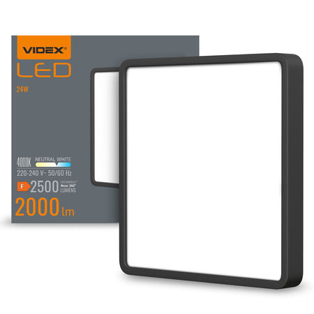 Plafond LED stropní svítidlo pro povrchovou montáž 20W 2500lm 4000K neutrální bílá černé Videx