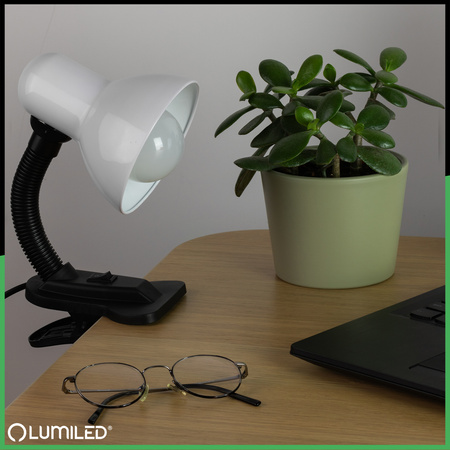 Stolní lampa Školní Noční E27, Nastavitelná s klipem Bílá LIBRA LUMILED