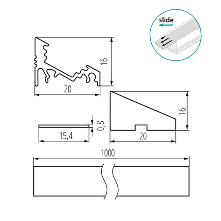 Hliníkový rohový profil pro LED pásky eloxovaný 1m PROFILO Kanlux