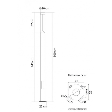 Venkovní lampa LED Lucerna Zahradní sloupek BAREL MAX 300cm 30W 4000K IP65 Su-Ma