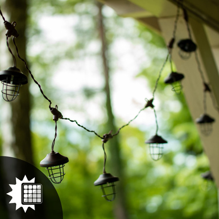 SOLAR GIRLAND 10x kovová lucerna 4.5m zahradní dekorativní 3000K Teplá bílá