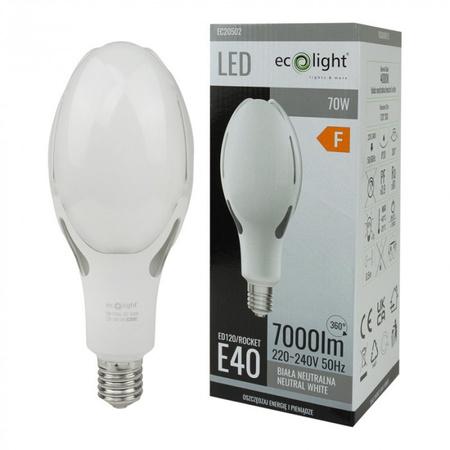 LED žárovka E40 70W 7000lm 4000K neutrální bílá Rocket Ecolight