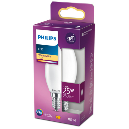 LED žárovka E14 B35 2.2W = 25W 250lm 2700K Teplá bílá vlákno PHILIPS