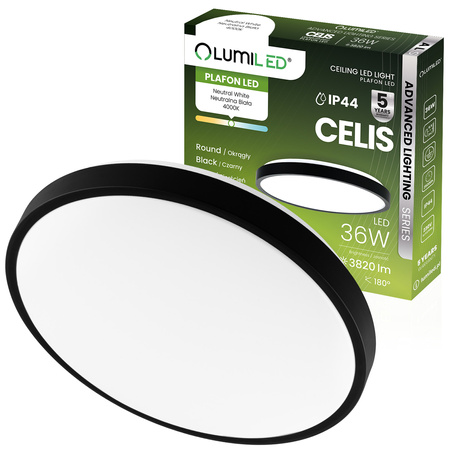 Stropní LED plafón s povrchovou montáží 36W 4000K CELIS Round IP44 Black Ring ALS LUMILED